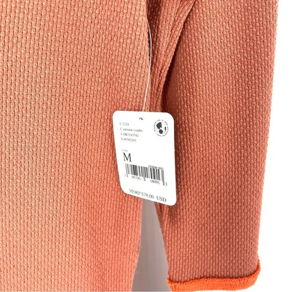 Free People Mikah Notch Neck Boho Long Sleeve Thermal Autumn Orange Printed Cuff - Picture 8 of 9